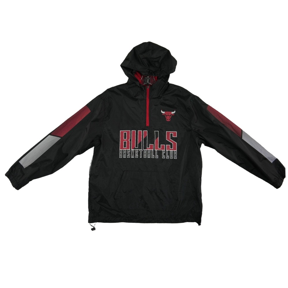 NBA Chicago Bulls Windbreaker Jacket Men's Size Medium Black Half Zip Hooded